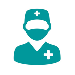 Icon of surgeon in blue scrubs.