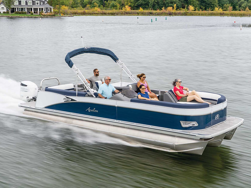 Avalon Pontoon boat sailing across the water.
